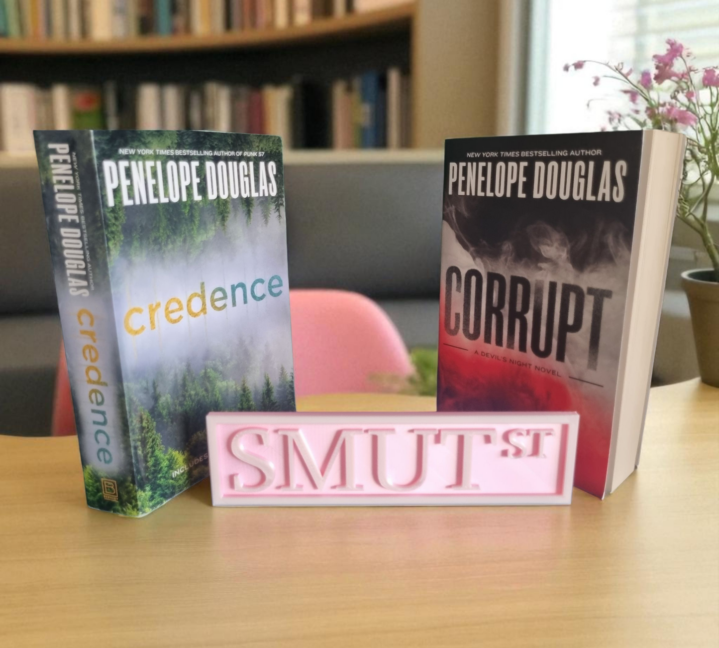 SMUT bookshelf street sign