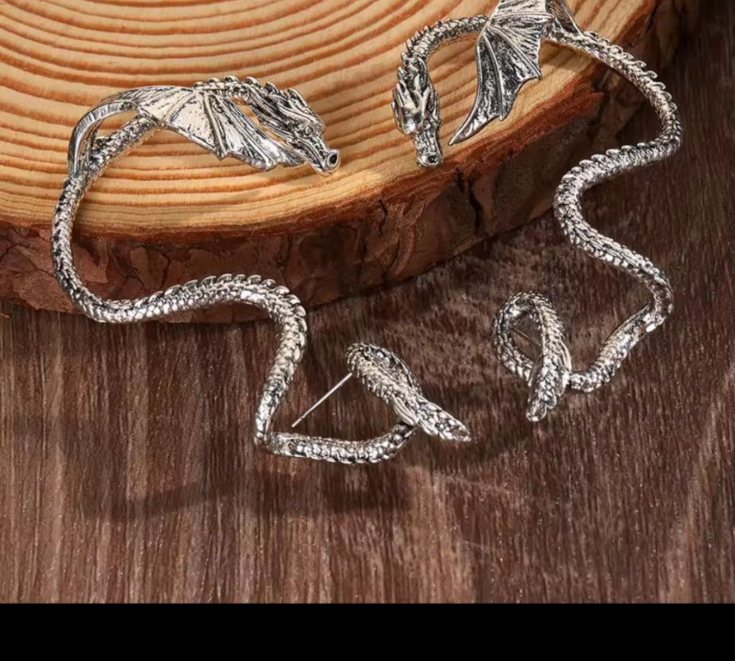 Dragon Metal Silver Ear Cuffs - Fantasy/Roleplay/Cosplay