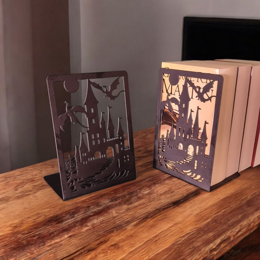Dragon And Fantasy Castle - Forth Wing/ Harry Potter Inspired Metal Book-Ends