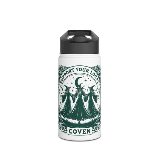 Support Your Local Coven Stainless Steel Water Bottle — Witchy Moonlit Design